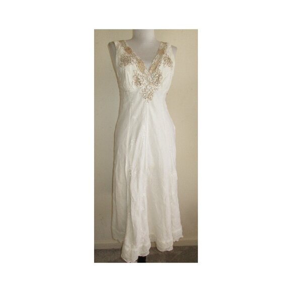 Vintage 1970's Macrame Positano Italy Embroidered White Linen Maxi Dress Size S - Picture 1 of 10